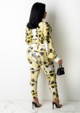 Two-piece printed tie-dye long-sleeved trousers bag hip casual