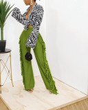 Brushed cute straight wide-leg pants with fringes on both sides