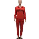 Embroidery, letters, solid color sweater, sports suit with hood