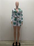 Printed hooded long-sleeved shorts two-piece suit