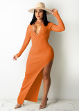Ribbed long sleeve sexy slim fit halter dress