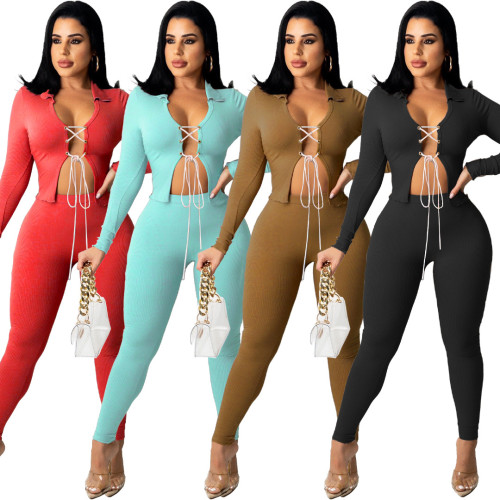 Solid color sexy pit strip strapping two-piece suit