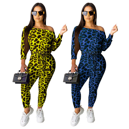 Street hipster sexy fashion leopard print one-piece neck jumpsuit