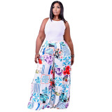 Exquisitely printed slanted pockets loose fit wide-leg pants