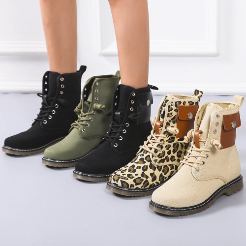 Cross border Martin boots women's European and American round head low heel lace up short boots Plus size shoes