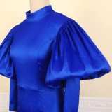 Round neck lantern sleeve high waist bag hip skirt party small dress plus size dress