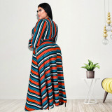 Plus Size Women's Fall 2021 Striped Printed Long Sleeve Long Skirt