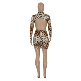 Sexy open back leopard print dress
