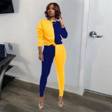 Autumn and winter stitching contrast color long-sleeved trousers ladies leggings sweatpants suit