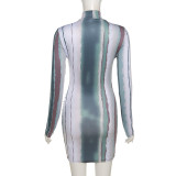 2021 round neck slim long-sleeved hip-lifting dress