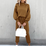 Autumn and winter high-neck casual solid color trousers two-piece suit