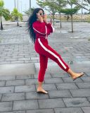 Autumn and winter fashion trend stitching sports gold velvet two-piece suit