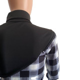 Fashion plaid shirt stitching zipper top