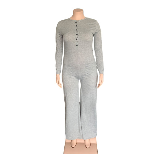 Large size long-sleeved jumpsuit, autumn and winter imitation cotton, one-piece wide-leg pants