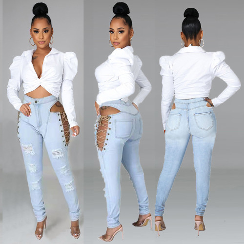 Slim sexy tether elastic feet jeans women's clothing