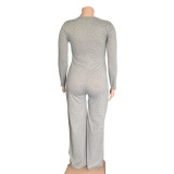 Large size long-sleeved jumpsuit, autumn and winter imitation cotton, one-piece wide-leg pants