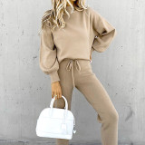 Autumn and winter high-neck casual solid color trousers two-piece suit