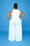 Large size pure white sleeveless two-piece wide-leg pants