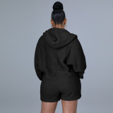 Pure color plush bat sleeve hooded loose warm home jumpsuit