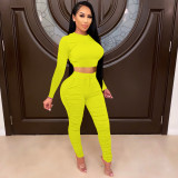 Solid color long-sleeved sports pants suit two-piece suit