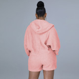 Pure color plush bat sleeve hooded loose warm home jumpsuit