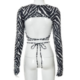 2021 autumn leisure cropped umbilical lace-up zebra print halter top