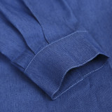 Fall denim lapel temperament commuter solid color mid-waist cardigan skirt blue dress