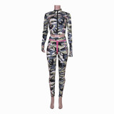 Camouflage long-sleeved pants temperament commuter printed jacket fashion casual suit