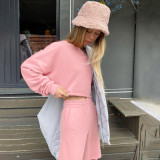 Autumn new casual solid color long-sleeved sweater suit with exposed umbilical hole