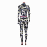Camouflage long-sleeved pants temperament commuter printed jacket fashion casual suit