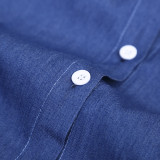Fall denim lapel temperament commuter solid color mid-waist cardigan skirt blue dress