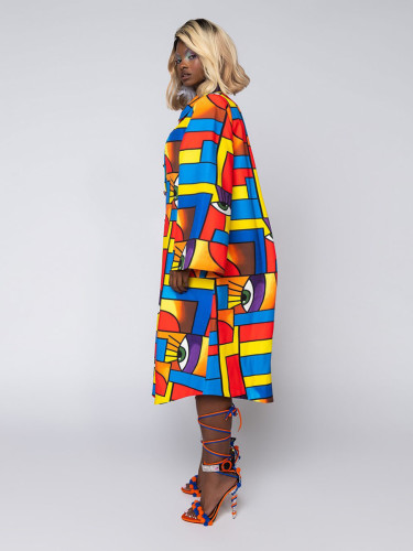 Autumn and winter color striped long trench coat