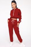 Fashion sexy solid color waist and navel sports suit two-piece suit