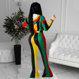 Autumn color stripes fashion casual hooded women's long-sleeved two-piece suit