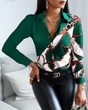 2021 autumn and winter long-sleeved V-neck color matching retro style shirt shirt top