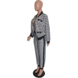 European and American fashion casual houndstooth print button coat two-piece suit