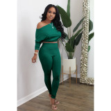 Autumn sexy sloping shoulder casual two-piece set