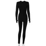 Autumn V-neck long-sleeved tight-fitting high-waist hip-lifting sports fitness jumpsuit