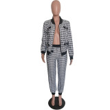 European and American fashion casual houndstooth print button coat two-piece suit