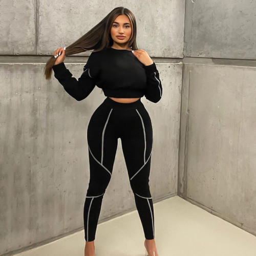 Autumn leisure sports short top tight-fitting reverse wear two-piece trousers