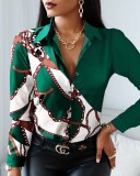2021 autumn and winter long-sleeved V-neck color matching retro style shirt shirt top
