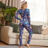 Christmas sexy tight-fitting and comfortable knitted printed home wear V-neck jumpsuit