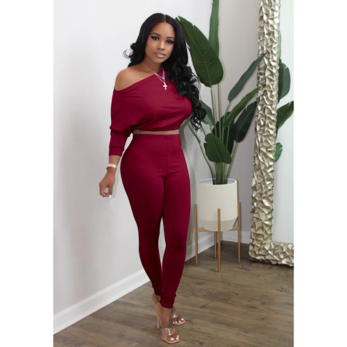 Autumn sexy sloping shoulder casual two-piece set