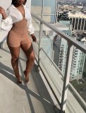 Long-sleeved sexy low-cut shirt tight shorts jumpsuit  Large size