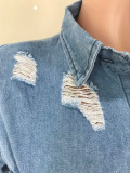Fall popular ripped denim top with fringe