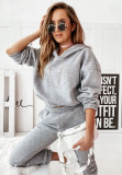 Autumn and winter temperament simple self-cultivation solid color hooded long-sleeved casual two-piece set