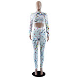 Autumn and winter printed long-sleeved trousers two-piece suit