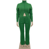 Plus size women's clothing top high collar slit flared pants casual two-piece suit