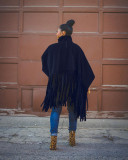 Fashion solid color long-sleeved fringed top
