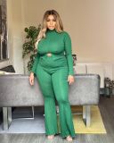 Plus size women's clothing top high collar slit flared pants casual two-piece suit